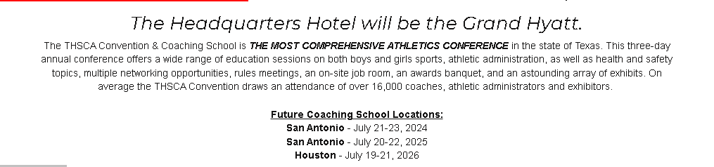 Jaarlikse Texas High School Coaches Association Afrigtingskool en Konvensie