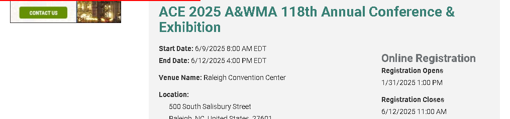 ACE A&WMA Annual Conference & Exhibition Raleigh 2025